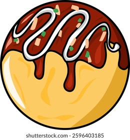 Takoyaki colorful illustration drawing isolated on square white background. Simple flat outlined cartoon art styled drawing.