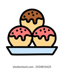 Takoyaki food in plate vector color icon