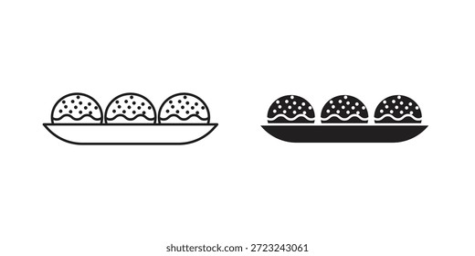 Takoyaki icon outline and solid vector sign, linear pictograms