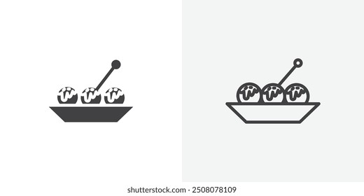 Takoyaki icon in solid and outlined style