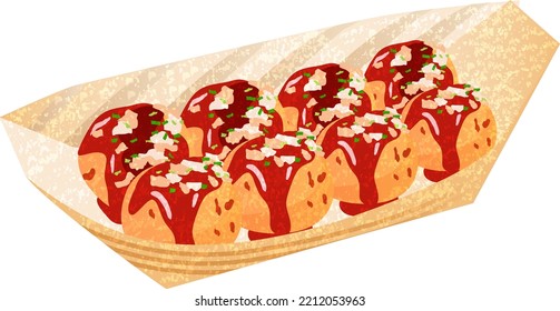 Takoyaki illustration drawn in hand drawn style.