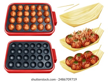 Takoyaki. A Japanese dish in which octopus is placed in flour mixed with dashi and fried in circles.