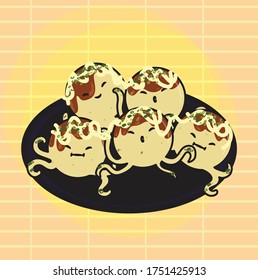 Takoyaki in octopus body with japan background
