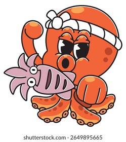 Takoyaki Octopus Mascot Perfuração com Lula Grelhada