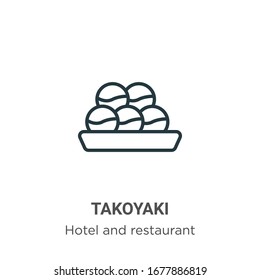 Icono del vector del contorno Takoyaki. Icono de takoyaki negro en línea delgada, ilustración de elemento simple vector plano del concepto editable hotel y restaurante golpe aislado en fondo blanco