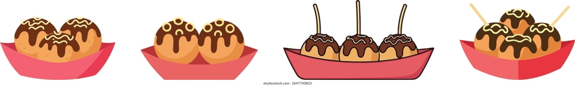 Takoyaki em caixa de papel, Japonês Street Food Illustration