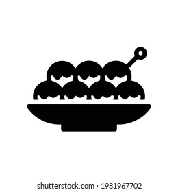Takoyaki Vector Icon in Glyph Style. Takoyaki or octopus balls is a ball-shaped Japanese snack. Vector illustration icon can be used for an app, website, or part of a logo.