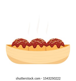 Takoyaki vector. Takoyaki on white background. free space for text. Takoyaki on paper plate.