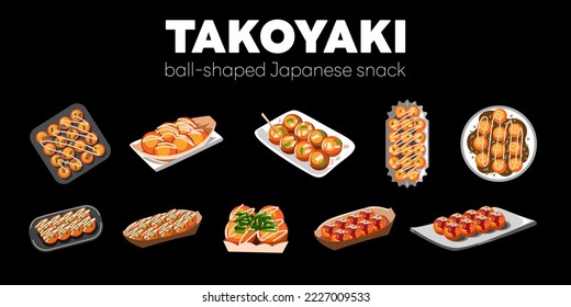 Diseño gráfico del conjunto de vectores Takoyaki