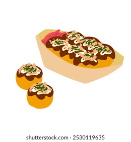 Takoyaki.octopus bolinhos.Uma ilustração simples 6 peças takoyaki e 2 takoyaki. Fácil de editar com dados vetoriais.