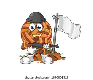 takraw ball army character. cartoon mascot vector