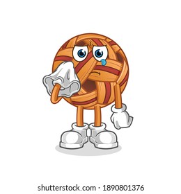 takraw ball cry with a tissue  character. cartoon mascot vector