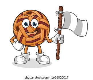 takraw ball smiling and holding white surender flag cartoon. cartoon mascot vector