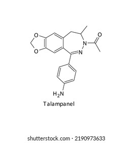 Talampanel molecule flat skeletal structure, Benzodiazepine class drug used as a research drug. Vector illustration on white background.