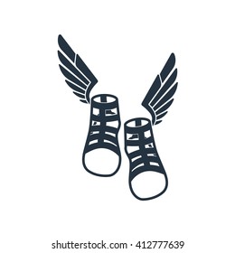 Talaria, boots front icon on white background, fly boots emblem, logotype element for template, symbol of the Greek messenger olympian god Hermes, sandals with wings