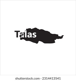 Talas map and black lettering design on white background