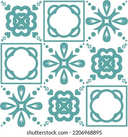 Talavera azulejo pattern for design, ceramic tiles vector illustration blue mint color