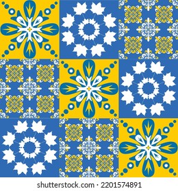 TalaVera de Puebla blue yellow ceramic tile, spanish pattern for wall and ceramic tile design, vector illustration