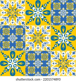 TalaVera de Puebla blue yellow ceramic tile, spanish portuguese traditional pattern for wall and ceramic tile design, vector illustration