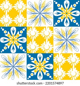 TalaVera de Puebla blue yellow ceramic tile, spanish portuguese traditional pattern for wall and ceramic tile design