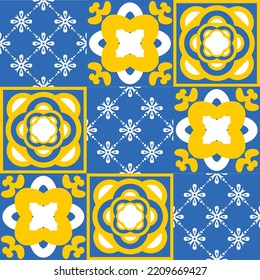 TalaVera de Puebla blue yellow ceramic tile, spanish pattern for ceramic tile design, vector illustration