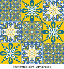 TalaVera de Puebla ceramic portuguese tile, seamless pattern for decorating walls and floors, ceramic tile design vector illustration