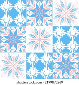 TalaVera de Puebla ceramic portuguese tiles, pastel seamless pattern for decorating walls and floors, vector illustration ceramic tile design