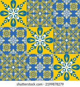 TalaVera de Puebla ceramic portuguese tile, seamless pattern for decorating walls and floors, ceramic tile design vector illustration