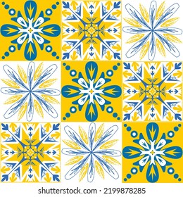 TalaVera de Puebla ceramic portuguese tile, seamless pattern for decorating walls and floors, ceramic tile design vector illustration