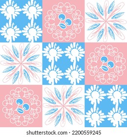 TalaVera de Puebla ceramic portuguese tiles, pastel seamless pattern for decorating walls and floors, ceramic tile design for girls pink blue white