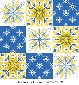 TalaVera de Puebla ceramic portuguese tile, seamless pattern for decorating walls and floors, ceramic tile design vector illustration