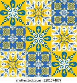 TalaVera de Puebla ceramic portuguese tile, seamless pattern for decorating walls and floors, ceramic tile design vector illustration