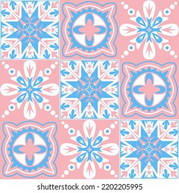 TalaVera de Puebla ceramic portuguese tiles, pastel seamless pattern for decorating walls and floors, vector illustration ceramic tile design