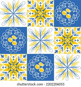 TalaVera de Puebla ceramic portuguese tile, seamless pattern for decorating walls and floors, ceramic tile design vector illustration