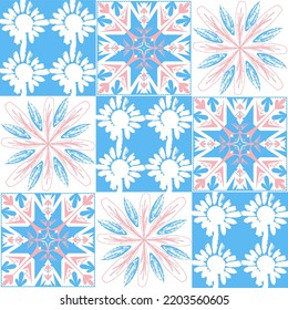 TalaVera de Puebla ceramic portuguese tiles, pastel seamless pattern for decorating walls and floors, vector illustration ceramic tile design