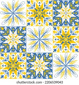 TalaVera de Puebla ceramic portuguese tile, seamless pattern for decorating walls and floors, ceramic tile design vector illustration