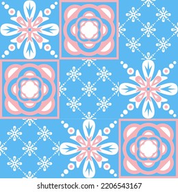 TalaVera de Puebla ceramic portuguese tiles, pastel seamless pattern for decorating walls and floors, vector illustration ceramic tile design