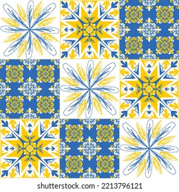 TalaVera de Puebla ceramic portuguese tile, seamless pattern for decorating walls and floors, ceramic tile design vector illustration