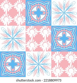 TalaVera de Puebla ceramic portuguese tiles, pastel seamless pattern for decorating walls and floors, ceramic tile design for girls pink blue white