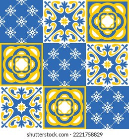 TalaVera de Puebla ceramic portuguese tile, seamless pattern, ceramic tile design vector illustration