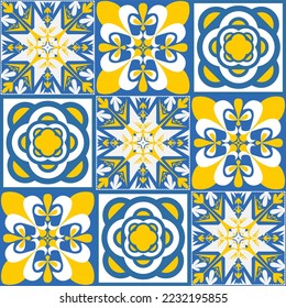 TalaVera de Puebla ceramic portuguese tile, seamless pattern for decorating walls and floors, ceramic tile design vector illustration