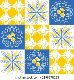 TalaVera de Puebla ceramic tile yellow blue white indigo colors, spanish portuguese traditional pattern for wall and ceramic tile design, vector illustration