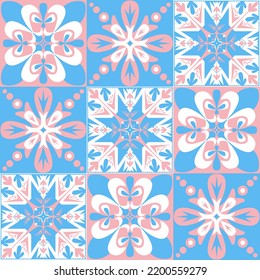 TalaVera de Puebla ceramic tile pastel pink blue white color, beautiful ornate pattern for wall decoration