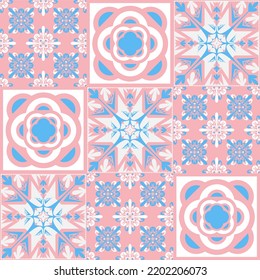 TalaVera de Puebla ceramic tile pastel pink blue white color, beautiful ornate pattern for wall decoration