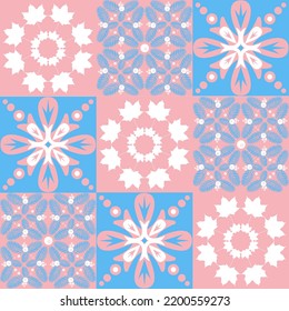 TalaVera de Puebla pastel colored ceramic tile, traditional spanish portuguese pattern for wall and ceramic tile design, pink blue white vector illustration