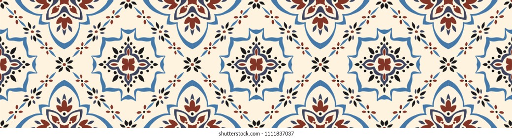 Talavera pattern.  Azulejos portugal. Turkish ornament. Moroccan tile mosaic. Spanish porcelain. Ceramic tableware, folk print. Spanish pottery. Ethnic background. Mediterranean seamless  wallpaper.