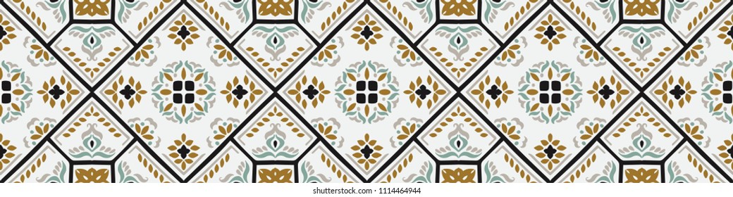 Talavera pattern.  Azulejos portugal. Turkish ornament. Moroccan tile mosaic. Spanish porcelain. Ceramic tableware, folk print. Spanish pottery. Ethnic background. Mediterranean seamless  wallpaper.