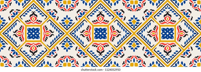 Talavera pattern.  Azulejos portugal. Turkish ornament. Moroccan tile mosaic. Spanish porcelain. Ceramic tableware, folk print. Spanish pottery. Ethnic background. Mediterranean seamless  wallpaper.