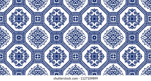 Talavera pattern.  Azulejos portugal. Turkish ornament. Moroccan tile mosaic. Spanish porcelain. Ceramic tableware, folk print. Spanish pottery. Ethnic background. Mediterranean seamless  wallpaper.