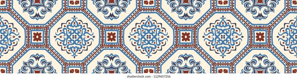 Talavera pattern.  Azulejos portugal. Turkish ornament. Moroccan tile mosaic. Spanish porcelain. Ceramic tableware, folk print. Spanish pottery. Ethnic background. Mediterranean seamless  wallpaper.